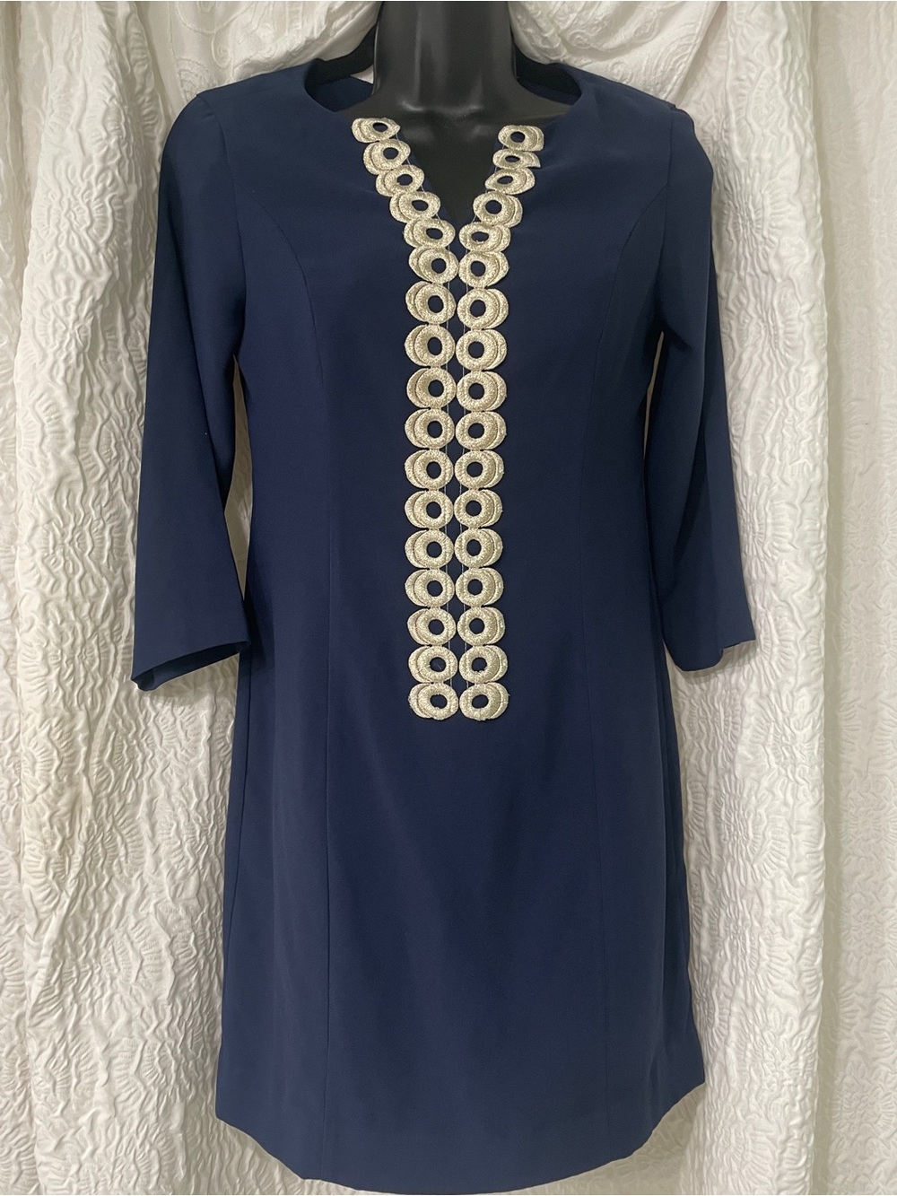 Lilly Pulitzer Navy Gold Corded Applique Shift Size 4 NEW
